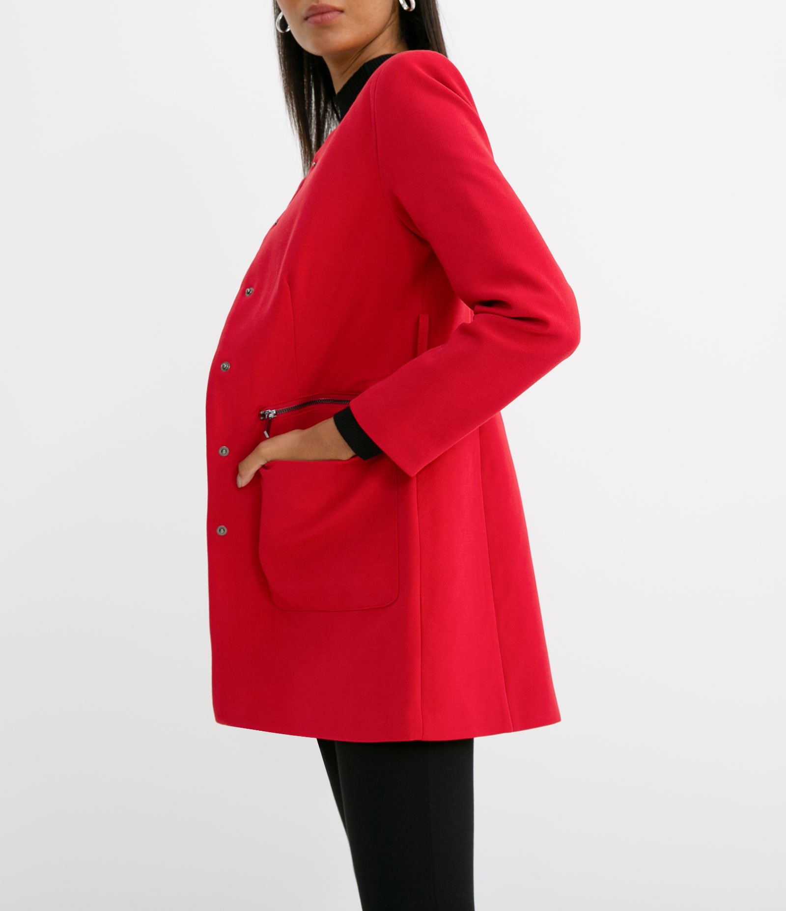 Jaqueta Longa Lisa com Cinto Estruturado e Bolsos em Zíper 4