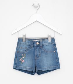 Short Infantil em Jeans Bordado de Flores - Tam 1 a 5 anos