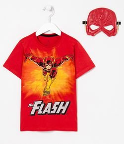 Camiseta Infantil Estampa do The Flash com Máscara - Tam 3 a 10 anos