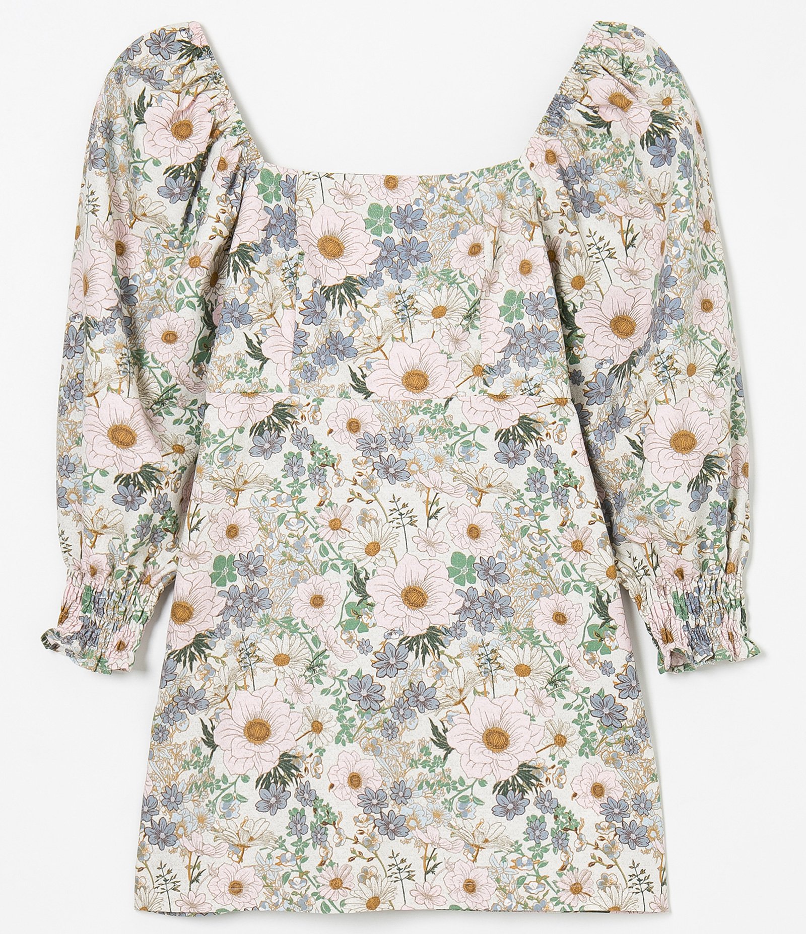 Vestido Manga Longa Bufante Estampa Floral Branco 1