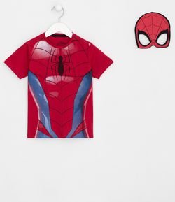 Camiseta Infantil Estampa Interativa Corpo do Homem Aranha e Máscara - Tam 3 a 10 anos
