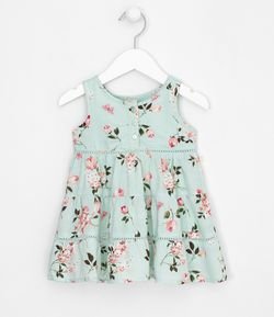 Vestido Infantil Estampa Floral Saia Recorte Maria - Tam 0 a 18 meses