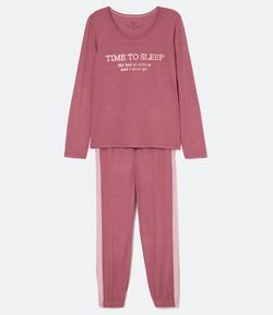 Pijama Manga Longa Calça com Estampa Time to Sleep em Viscolycra