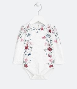 Body Infantil com Estampa de Flores e Borboletas - Tam 0 a 18 meses