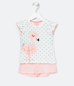 Pijama Infantil Estampa de Flamingo - Tam 1 a 6 anos