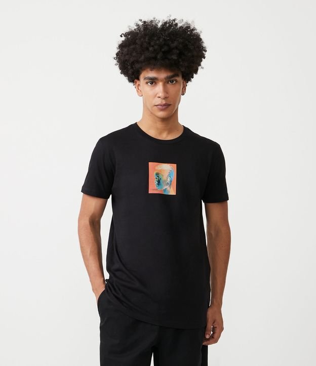 Camiseta Long Fit em Algodão Malhão com Estampa Mapa de Calor Preto 2