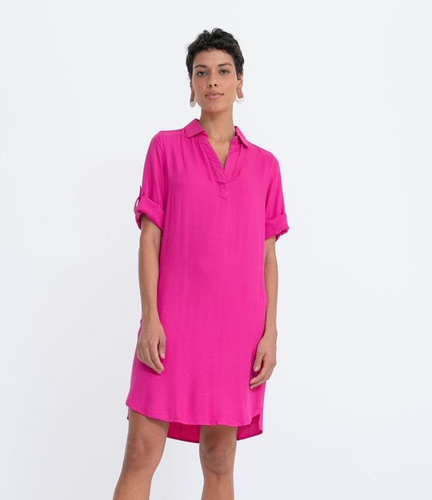 Vestido Corto en Viscosa con Bolsillos y sin Estampa Rosado 1