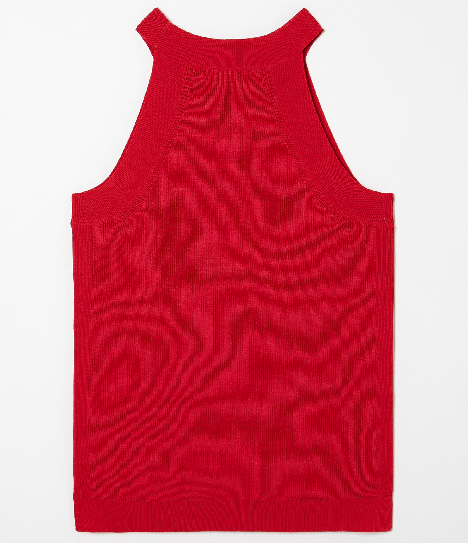 Blusa Regata em Tricô Canelada com Gola Halter e Barra Mullet Vermelho 2