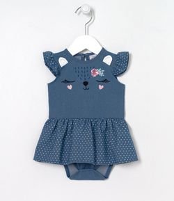 Vestido Body Infantil Estampa de Bichinho com Orelhinhas - Tam 0 a 18 meses