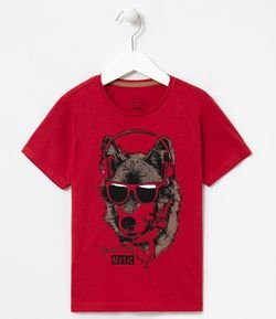 Camiseta Infantil Estampa Lobo de Fone - Tam 5 a 14 anos