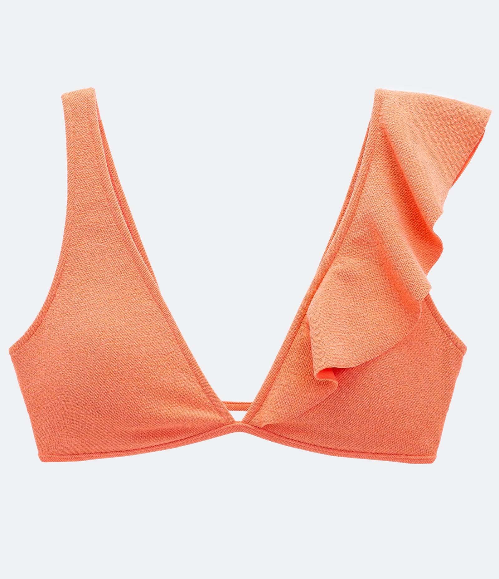 Biquíni Top Cropped Decote V Texturizado com Babado e Bojo Laranja 5