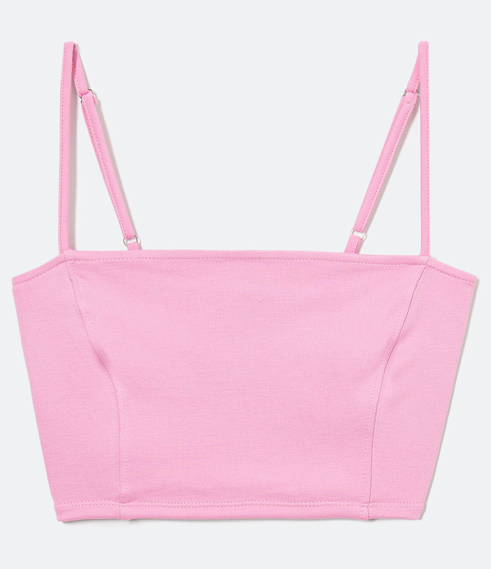 Blusa Cropped de Alça em Ponto Roma com Decote Reto Rosa Pink 1