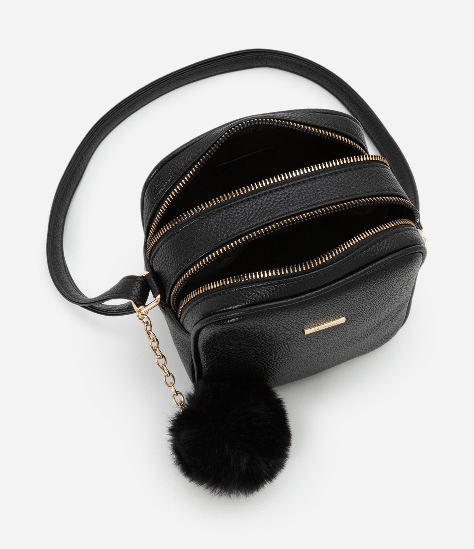 Bolsa Transversal Floater com Pompom Preto 6