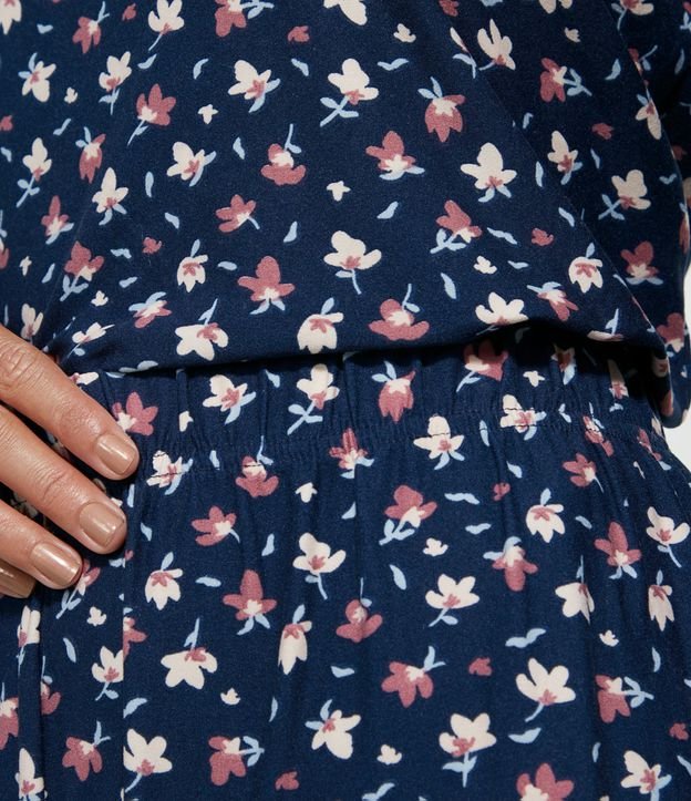 Pijama Remera Manga Larga y Pantalón con Estampa de Flores Azul 4