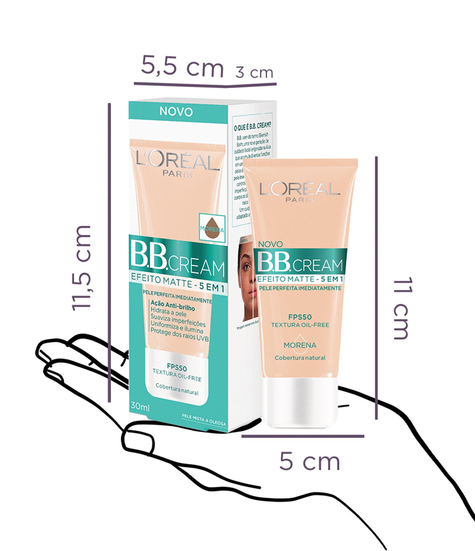 Base BB Cream L'Oréal Paris Efeito Matte FPS 50, 30ml Escura 3