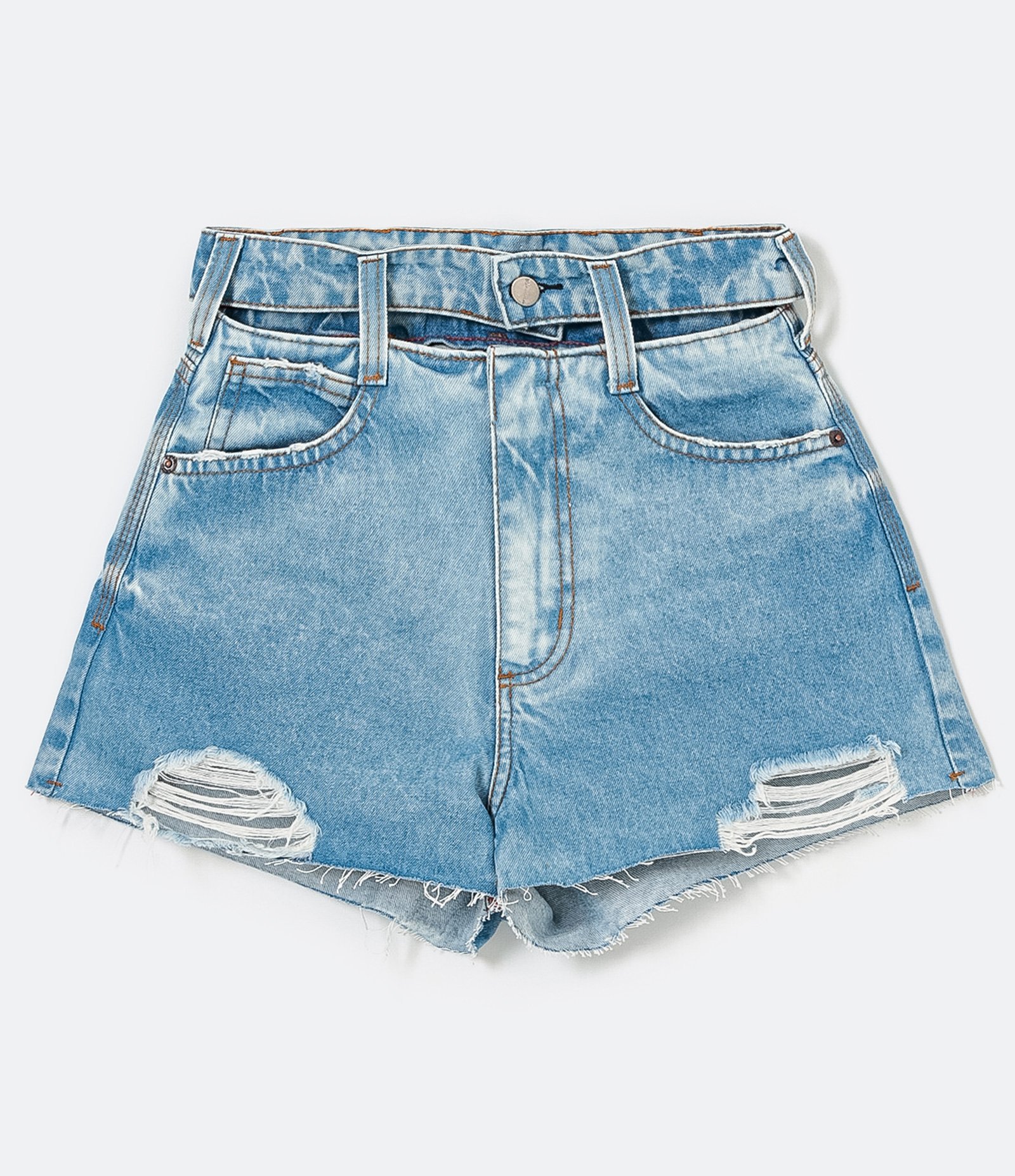 Short Cintura Alta Jeans com Puídos e Recorte Vazado no Cós Azul 5