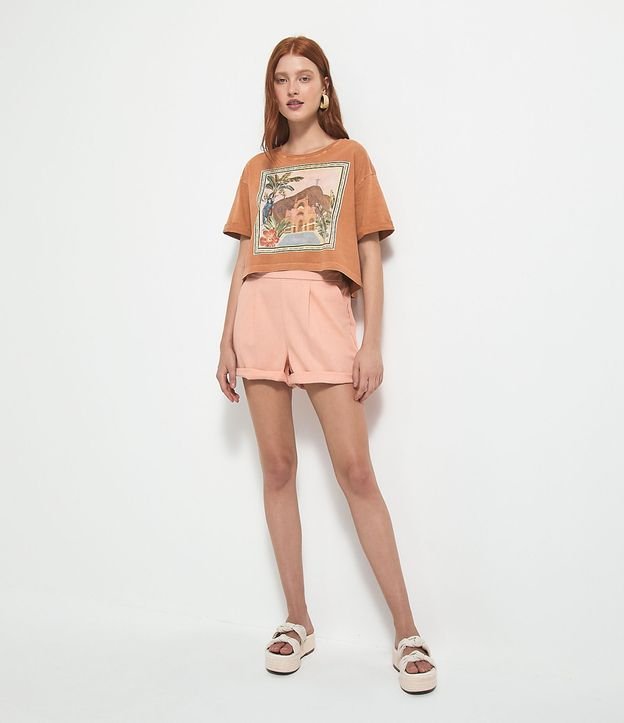 Short Clochard en Lino Liso con Pliegues y Bolsillos Naranja 4