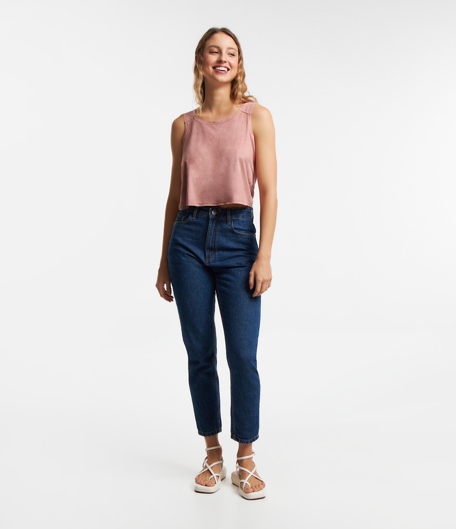 Blusa Regata com Decote Redondo e Alça Larga Rosa Médio 2