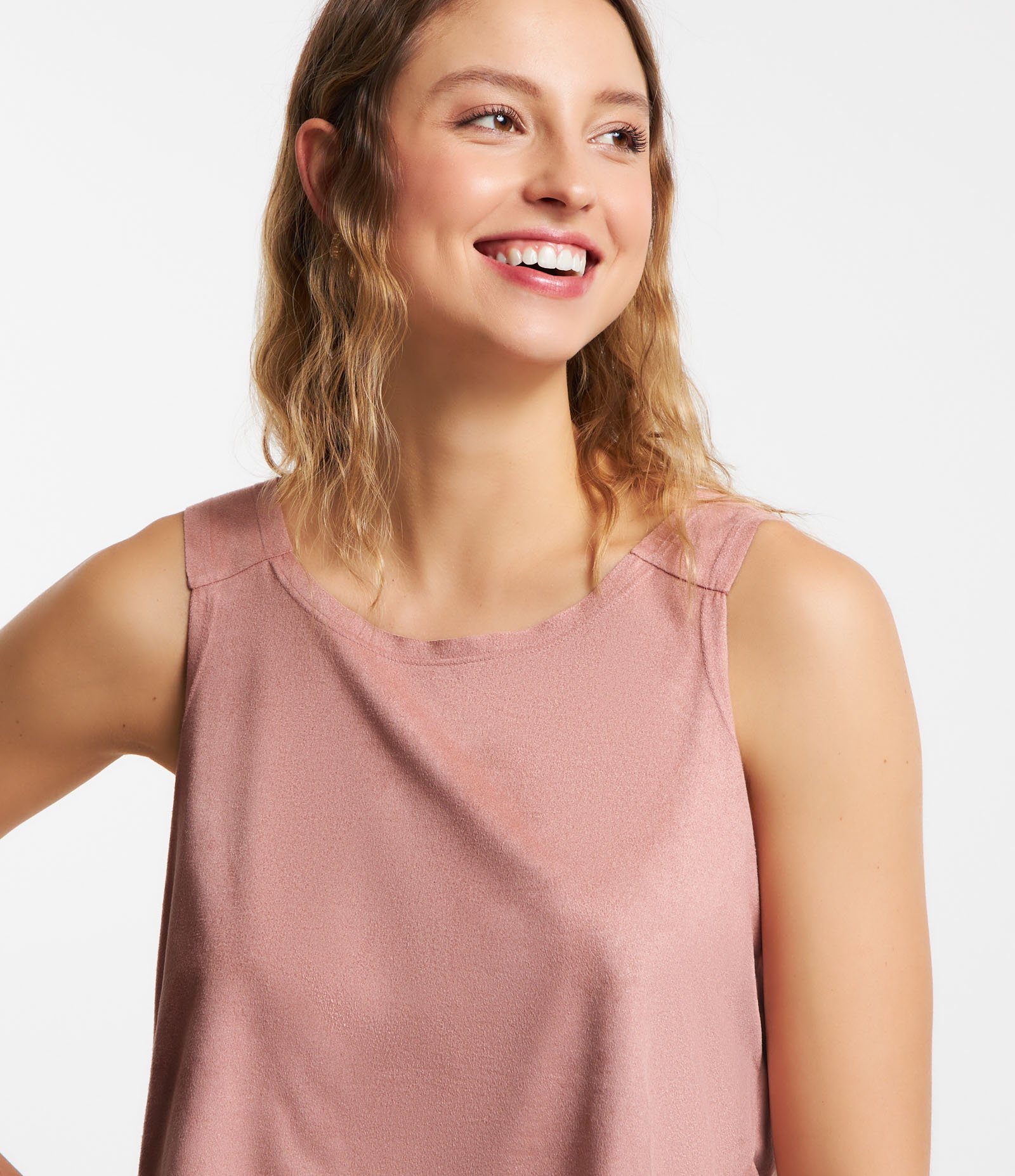 Blusa Regata com Decote Redondo e Alça Larga Rosa Médio 4