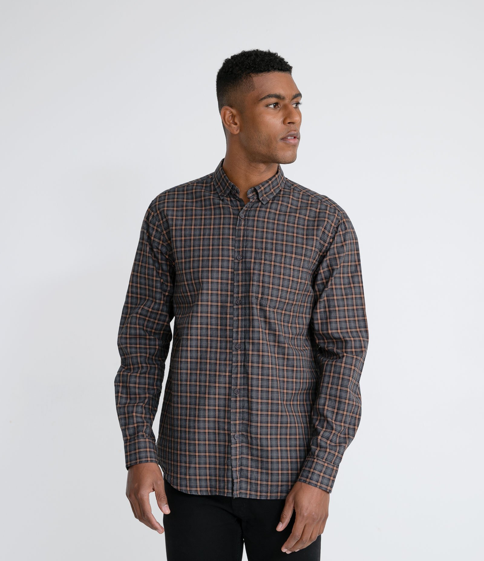 Camisa Manga Longa Slim em Padronagem Xadrez Multicores 1