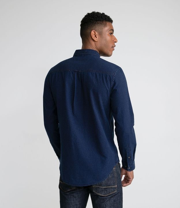 Camisa Manga Larga Slim con Patrón de Lunares Azul 3