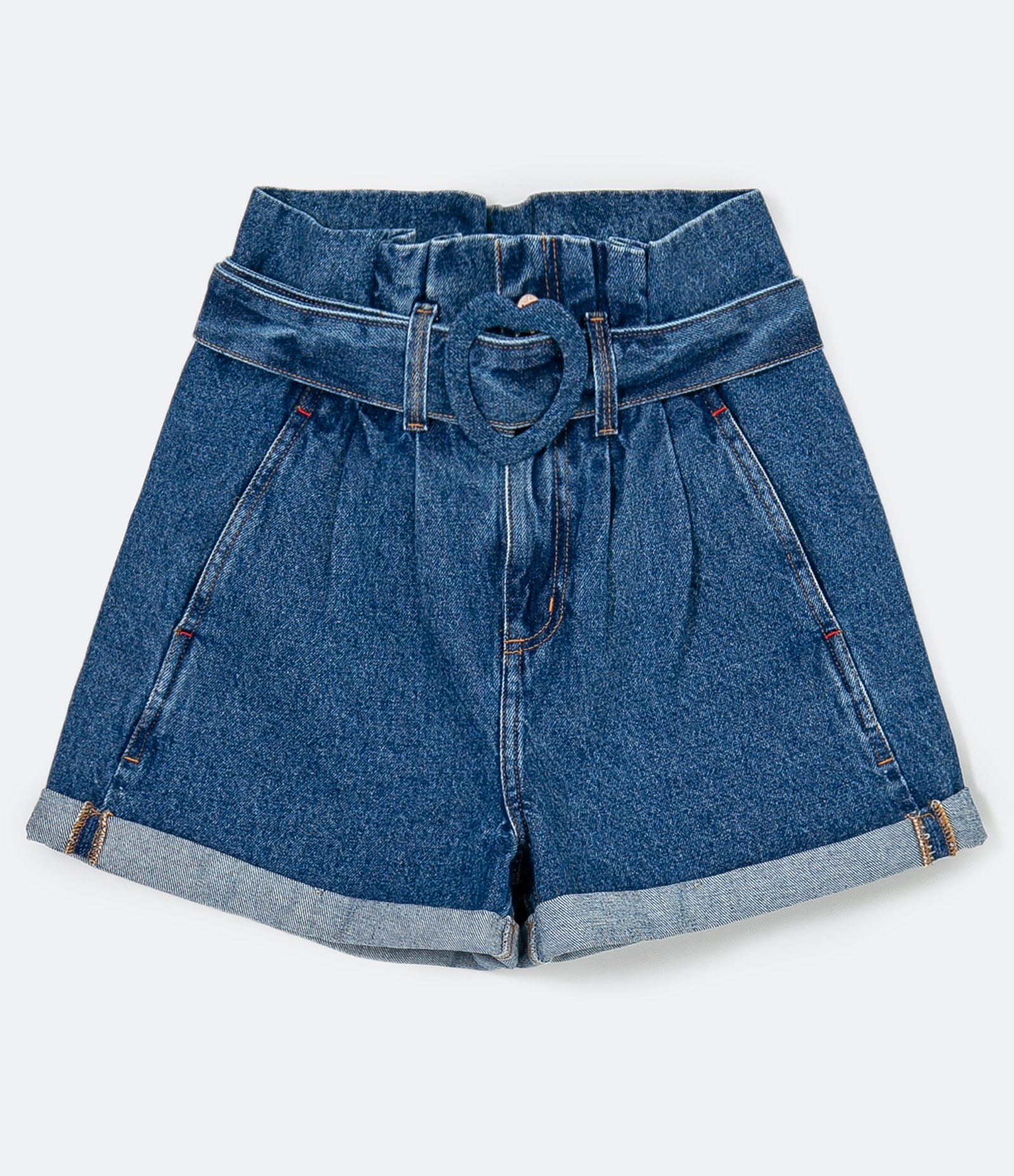 Short Clochard Jeans com Barra Dobrada e Cinto de Fivela Forrada Azul 5