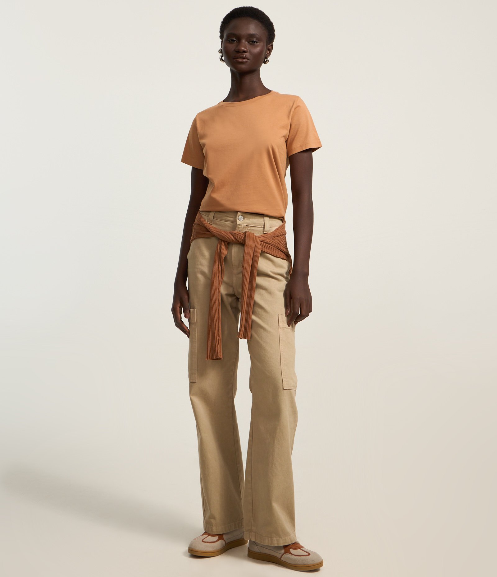 Camiseta Básica em Algodão com Manga Curta Marrom Claro 3