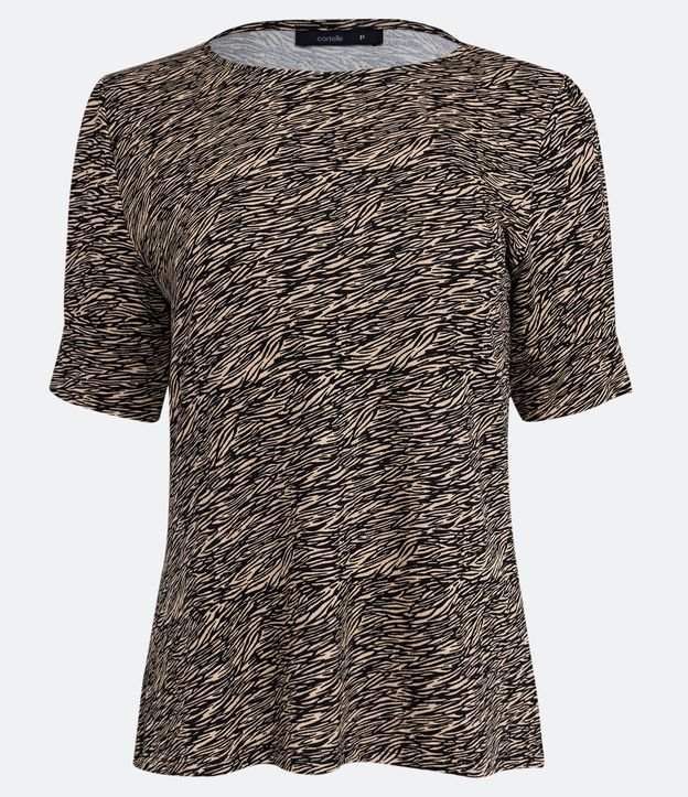 Blusa Manga Corta con Pliegue y Botones en Viscolycra Animal Print Marrón 7