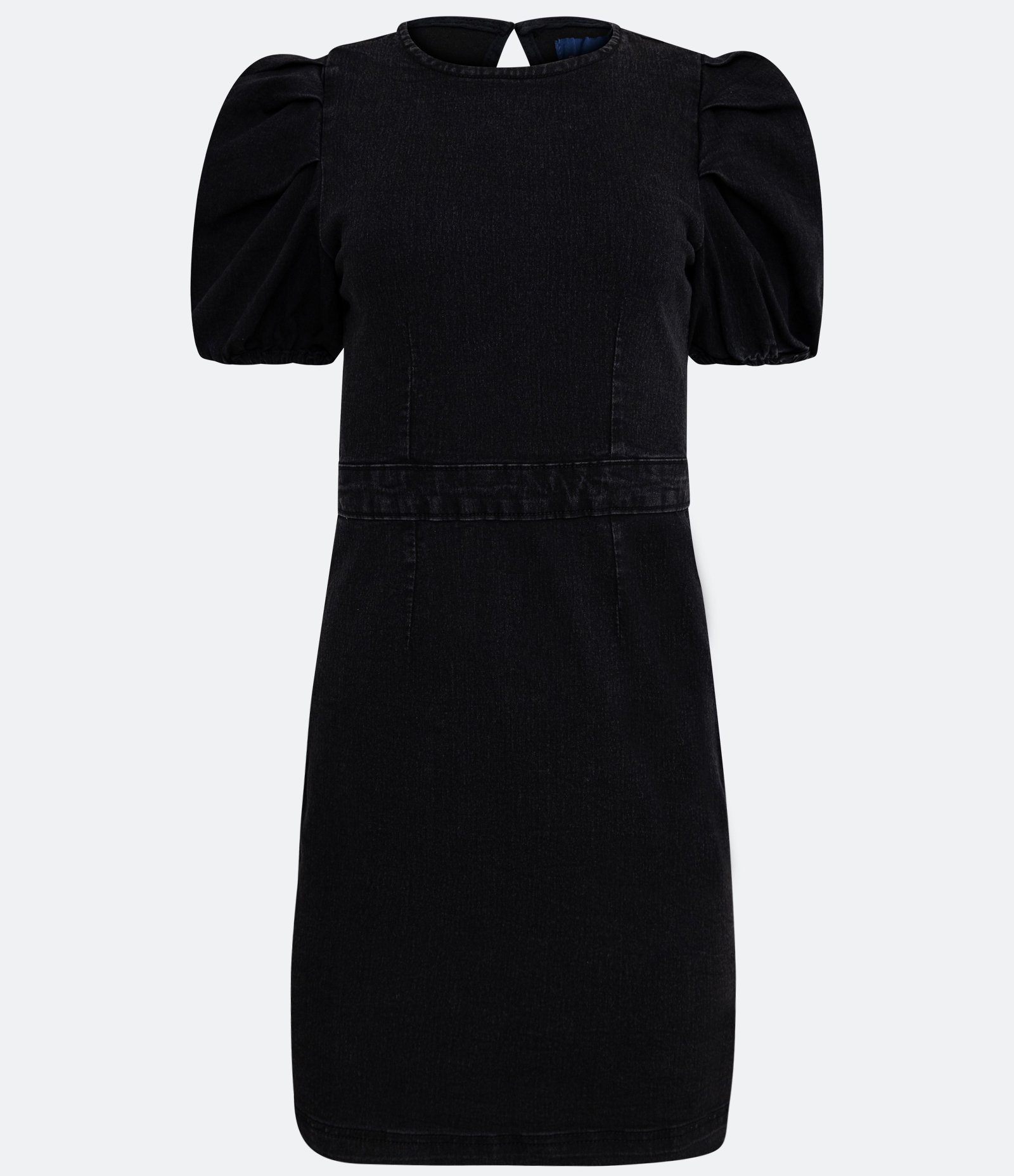 Vestido Curto em Sarja com Manga Curta Bufante Preto 6