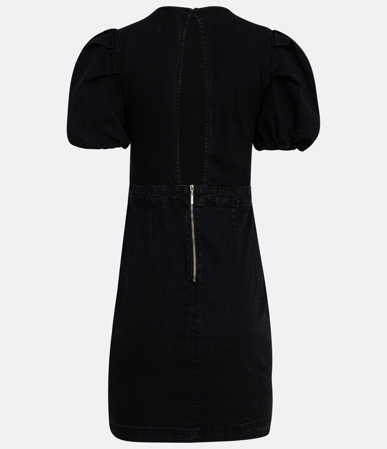 Vestido Curto em Sarja com Manga Curta Bufante Preto 7