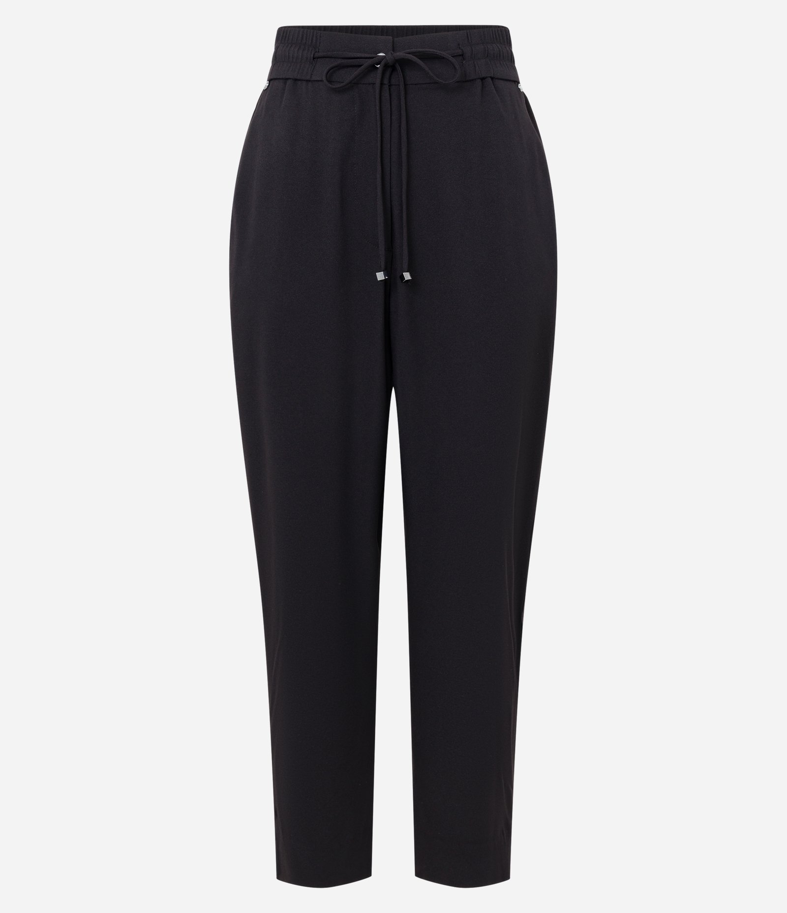 Calça Fluida em Crepe com Cós Elástico e Amarração Preto 6