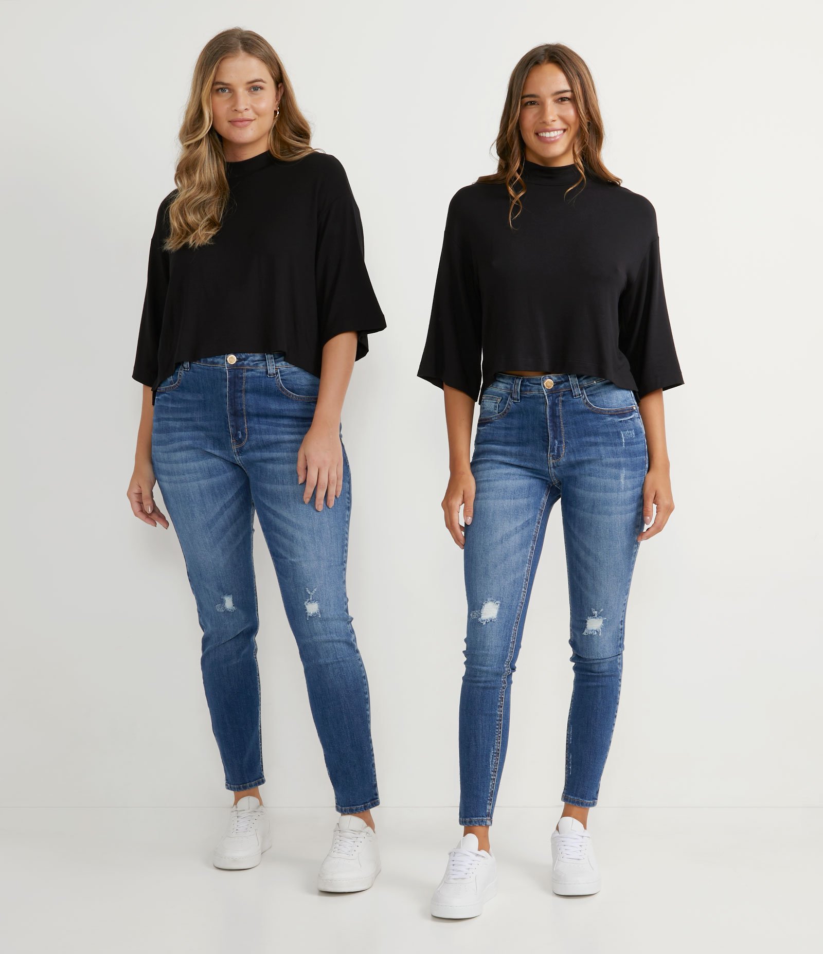 Calça Skinny Jeans com Cintura Alta e Puídos Azul 1