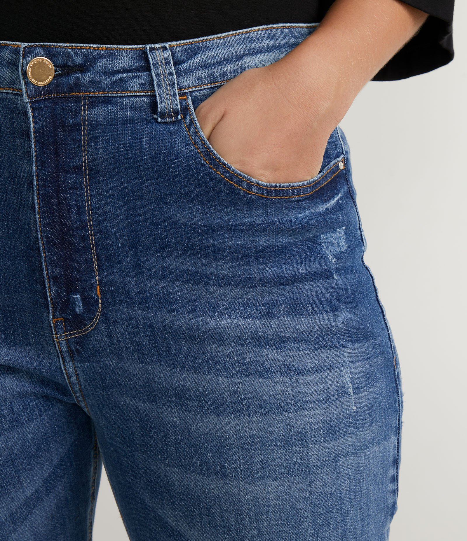 Calça Skinny Jeans com Cintura Alta e Puídos Azul 4