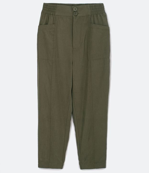 Pantalón en Viscosa con Cintura Elástica y Bolsillos Frontales Verde 6
