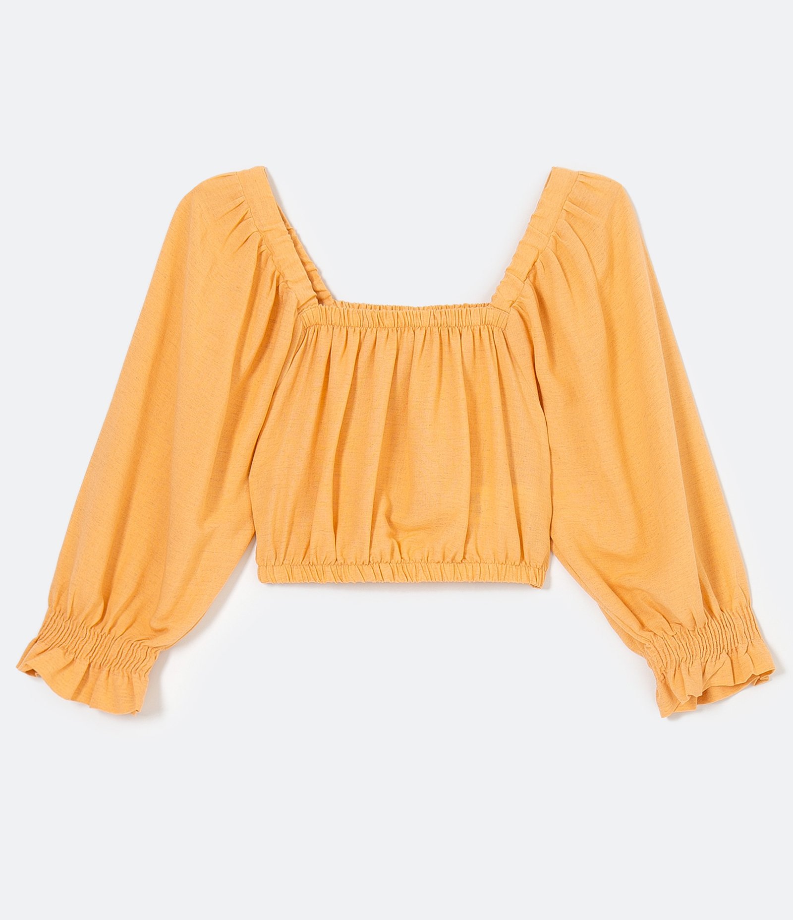Blusa Cropped em Viscose com Mangas Bufantes e Lastex Laranja 5