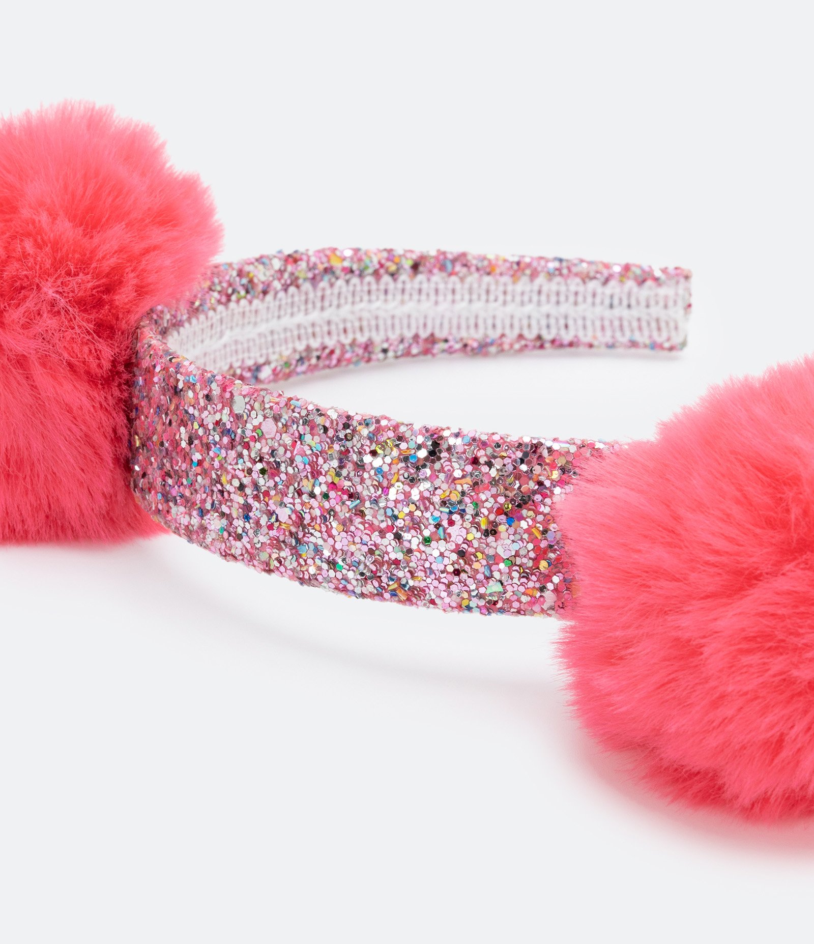 Tiara Infantil com Glitter e Pompons Rosa 2