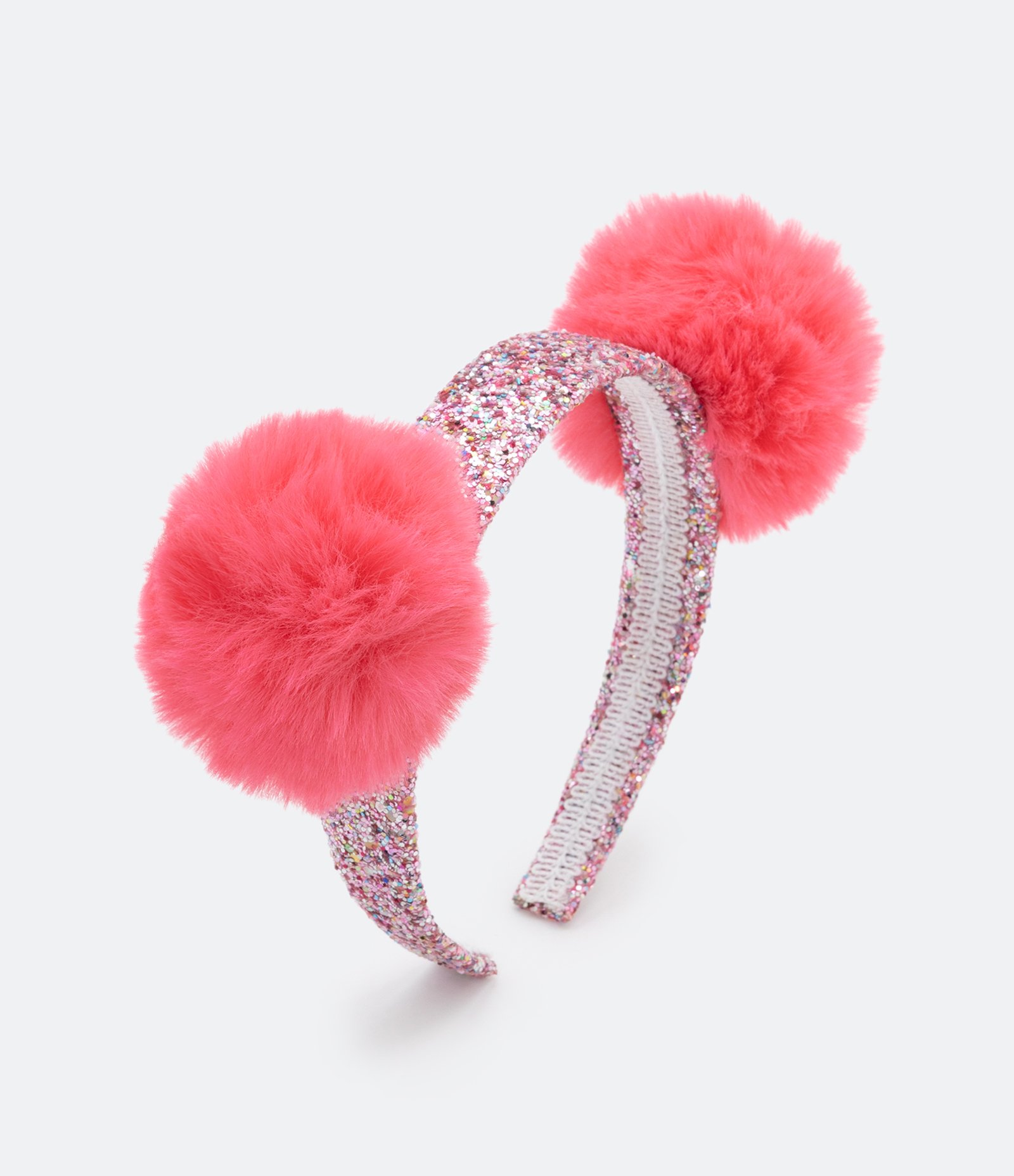 Tiara Infantil com Glitter e Pompons Rosa 1