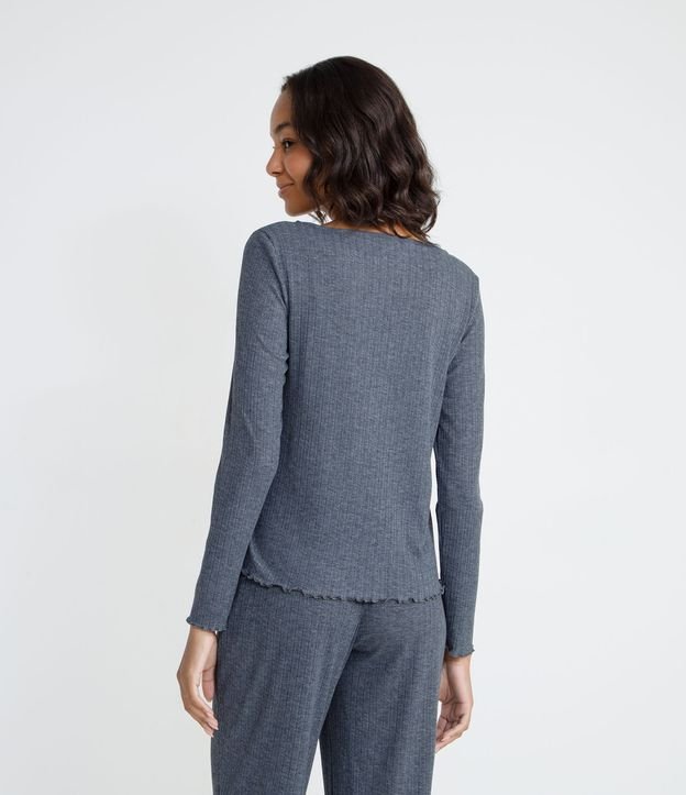 Pijama Largo con Tetura Acanelada Estampado Chill all Day Gris 5