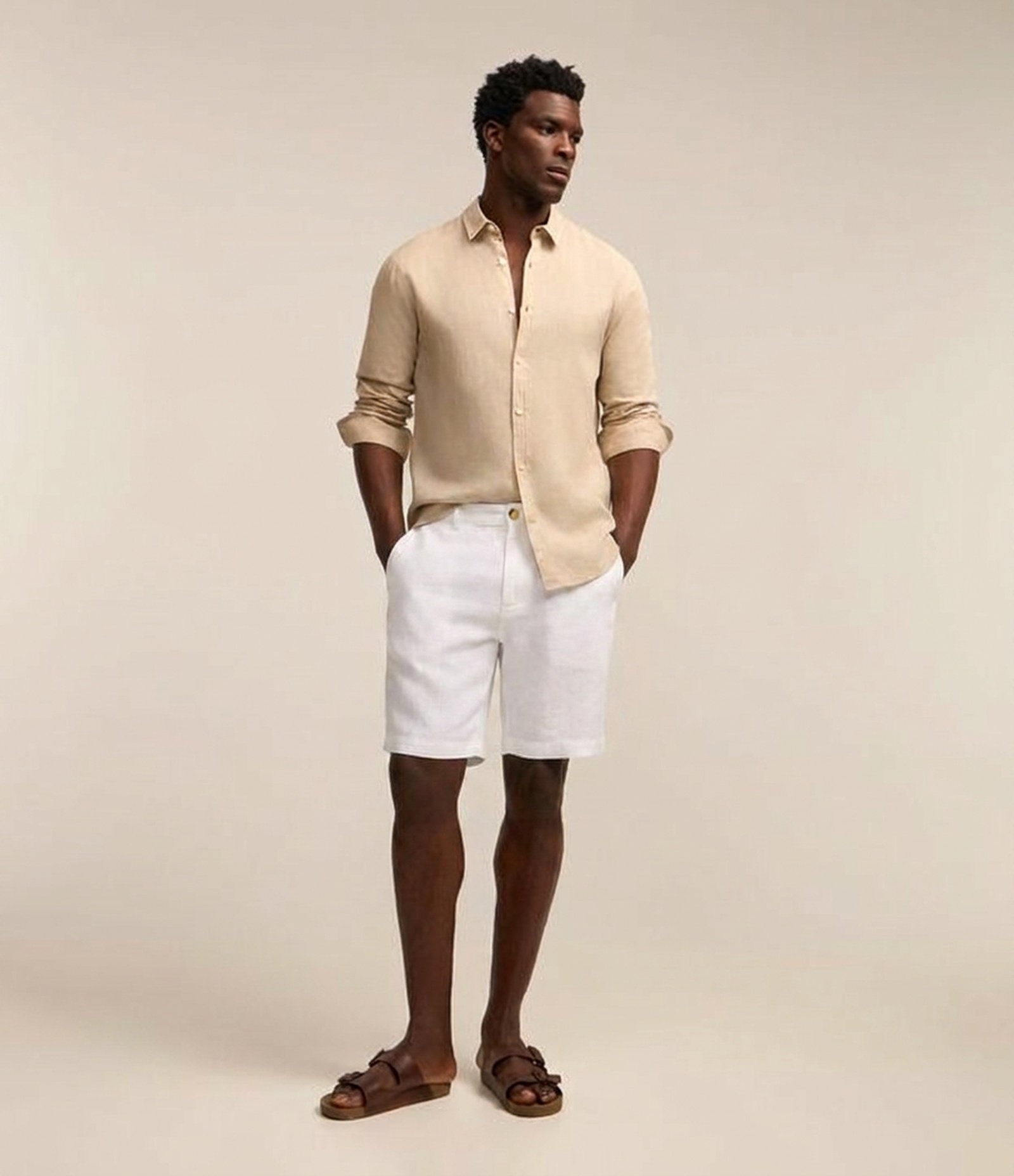 Bermuda Slim Texturizada em Linho com Algodão Branco 1