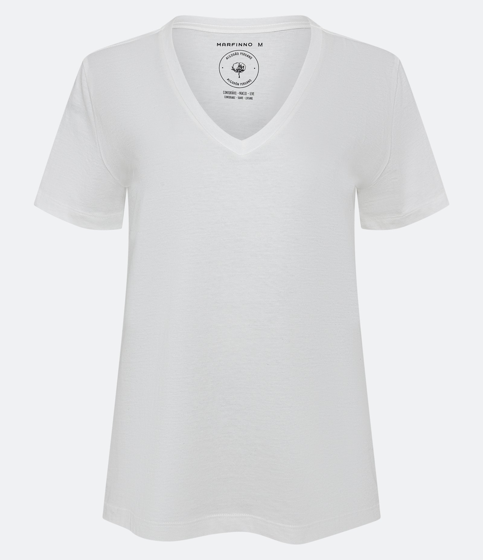 Blusa Básica em Algodão Peruano com Decote V Branco 6