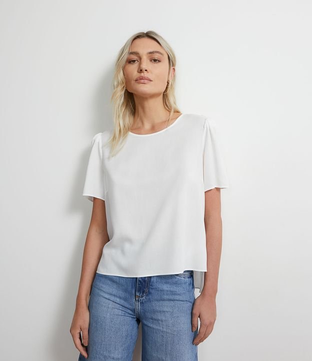 Blusa Em Viscose Manga Bufante Branco