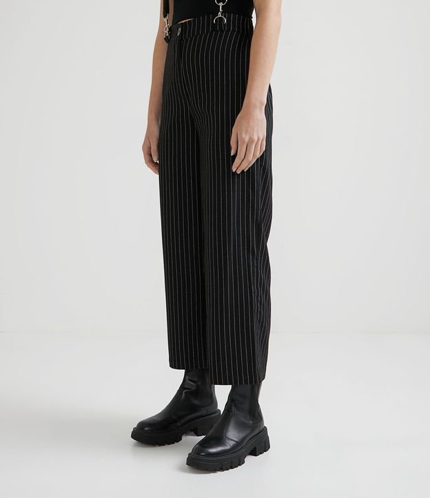 Pantalón Sastrería Recto con Estampado Rayas y Tirantes Negro 1