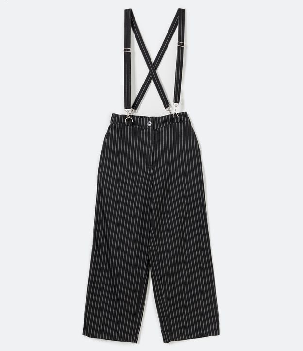 Pantalón Sastrería Recto con Estampado Rayas y Tirantes Negro 6