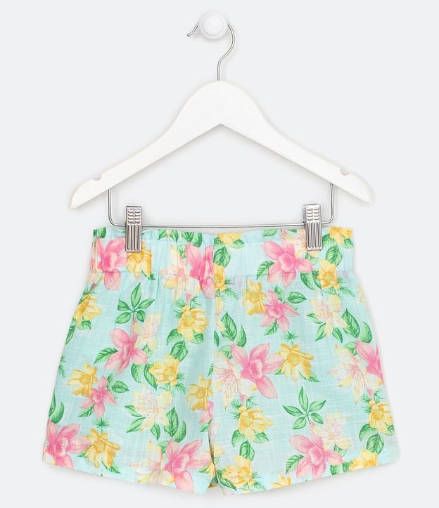 Short Infantil Estampado Floral con Pliegues y Abotonado - Talle 5 a 14 años Azul 2