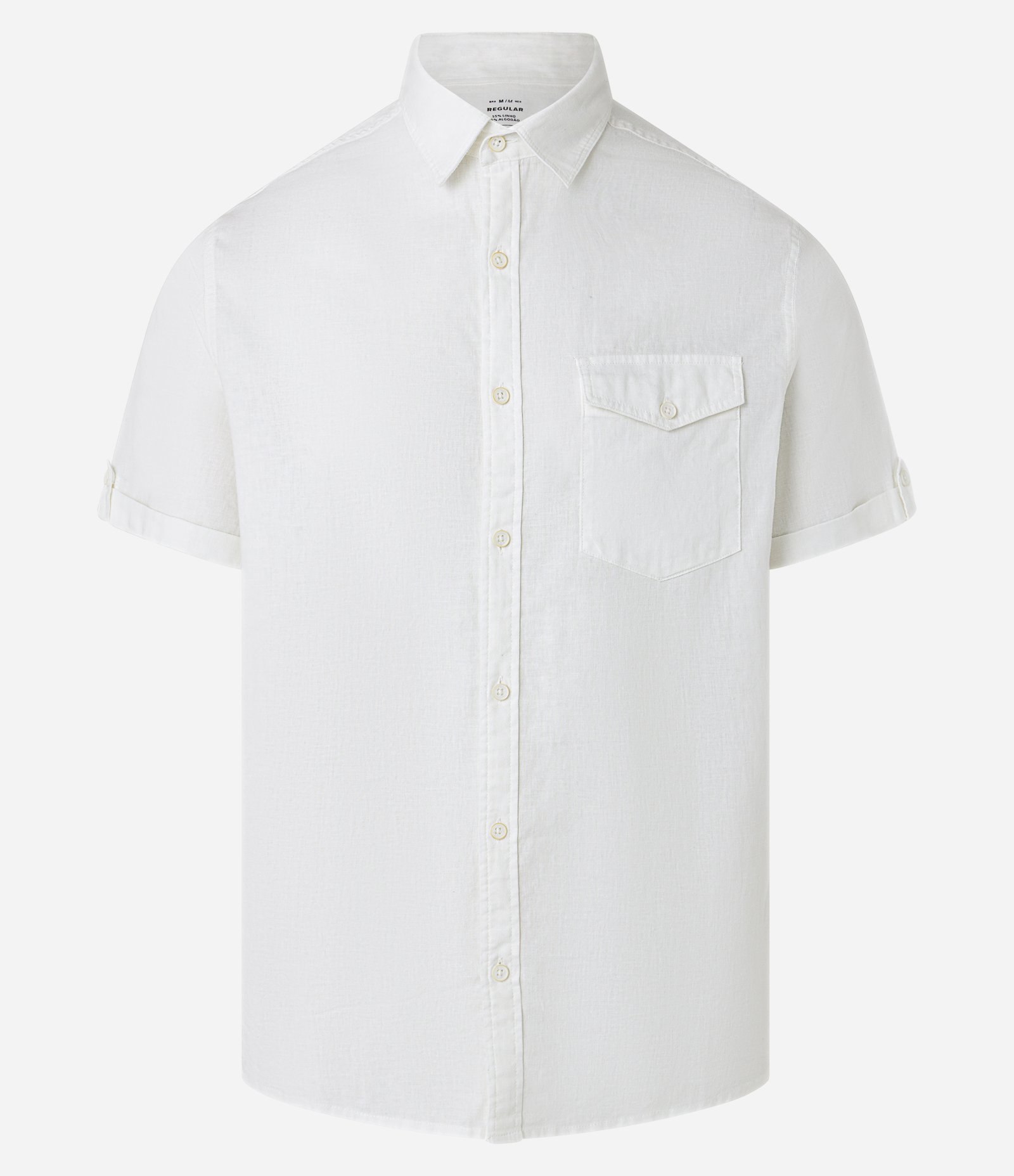 Camisa Comfort em Linho com Bolso e Dobra na Manga Branco 6
