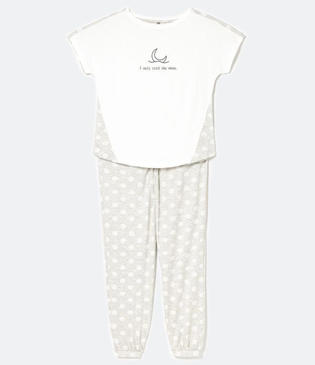 Pijama en Poliviscosa con Estampado I Only Told The Moon y Lunares Blanco 8