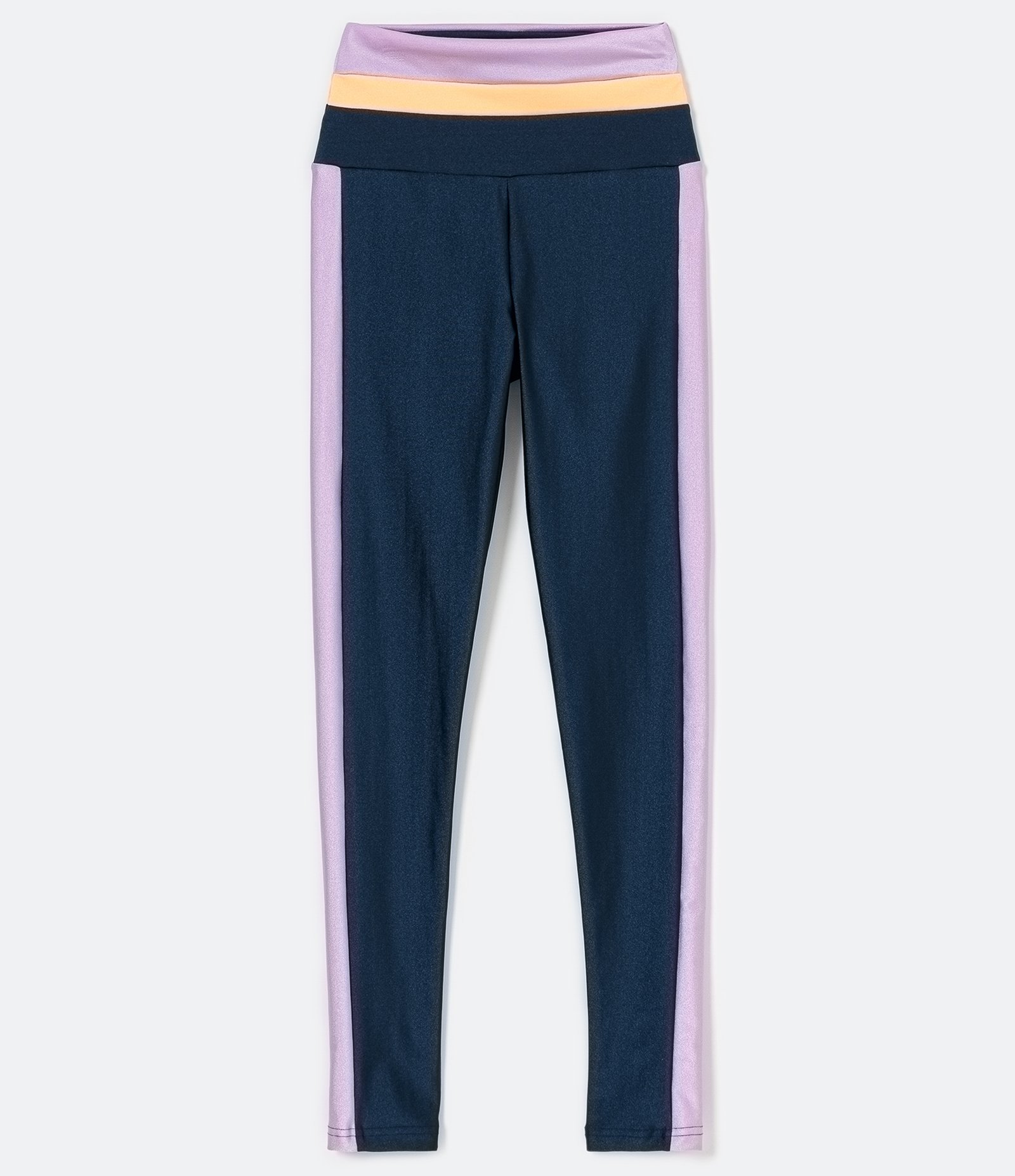 Calça Legging Esportiva em Poliamida com Recortes Contrastantes no Cós e nas Laterais Azul 5