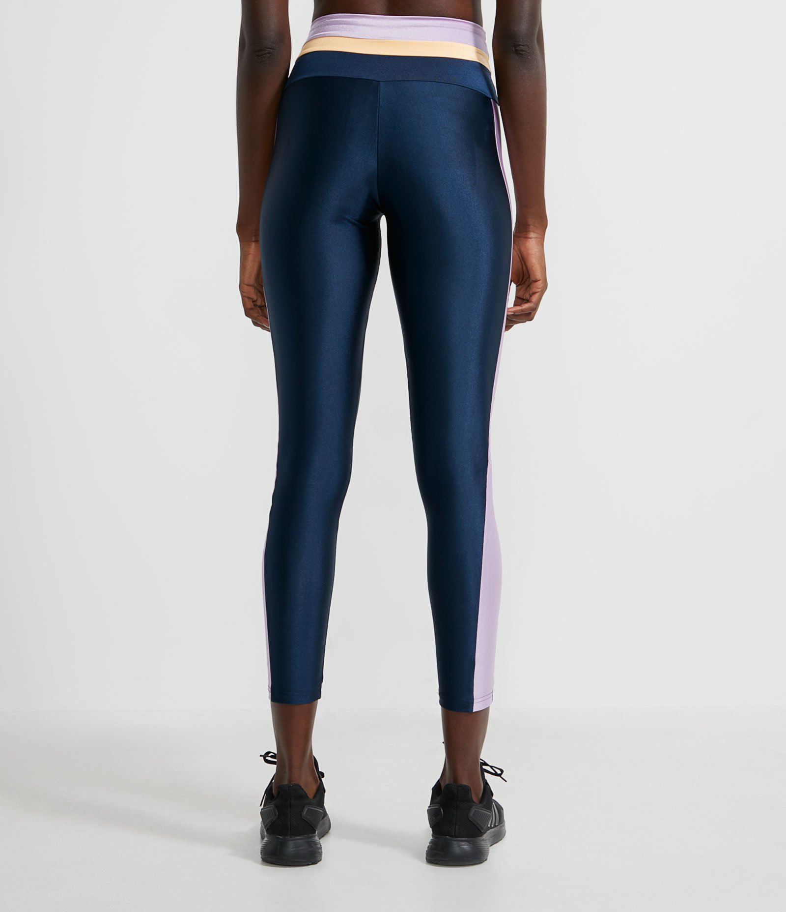 Calça Legging Esportiva em Poliamida com Recortes Contrastantes no Cós e nas Laterais Azul 2