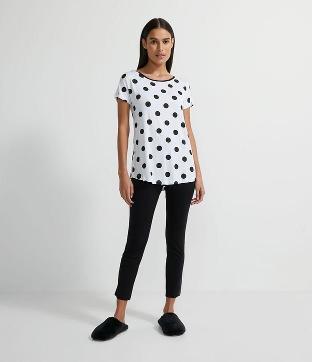 Pijama Manga Corta Estampa Lunares y Pantalón Legging Blanco 1