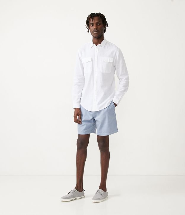 Camisa Manga Larga en Lino con Bolsillos Blanco 2